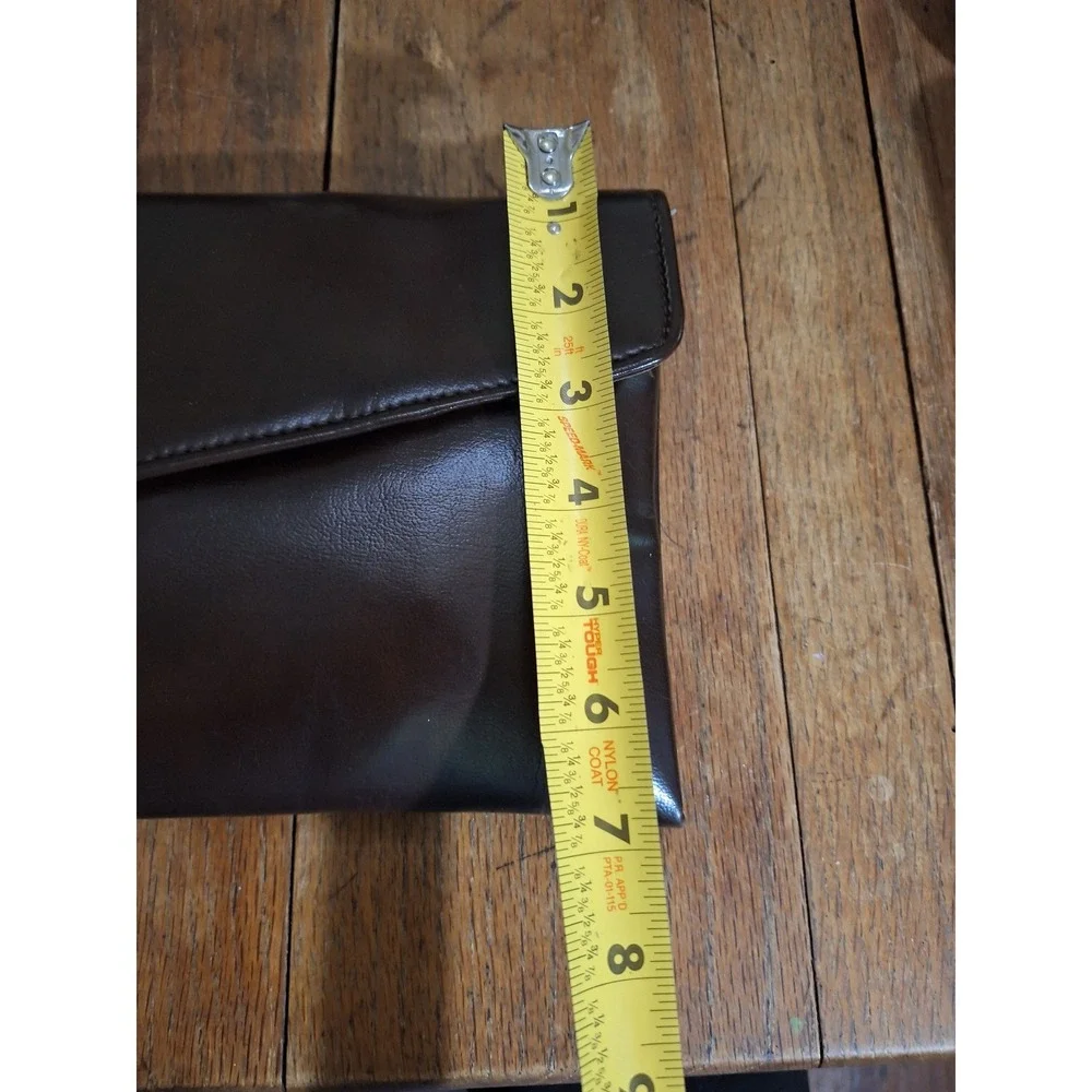 Vintage Art Deco Dark Brown Faux Leather Envelope Clutch Bag with Mirror Accent